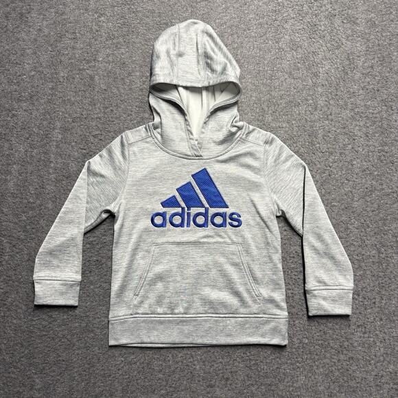 Adidas Hooded Sweatshirt Youth Small 5 Gray/Blue Long Sleeve Hoodie - Picture 1 of 3